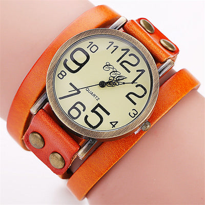 Reloj Retro de Cuero Genuino con Tres Círculos - Unisex