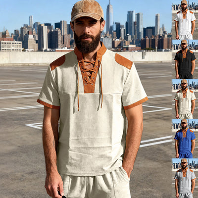 Camiseta Casual Hombre Estilo Medieval con Cuello Cordón - Image 23