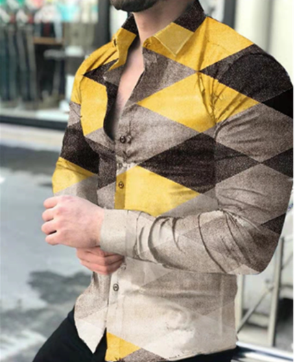 Camisa Cardigan Estampada de Manga Larga Estilo Europeo y Americano para Hombre - Image 5