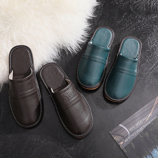 Pantuflas de Cuero Baotou Premium para Mujer - Comodidad Silenciosa Primavera/Otoño