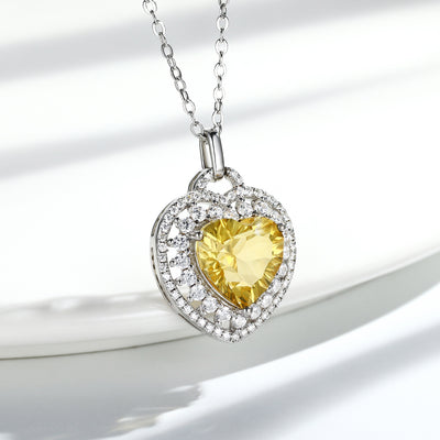 Collar Corazón Citrina Natural Plata 925 - Conjunto Completo para Mujer