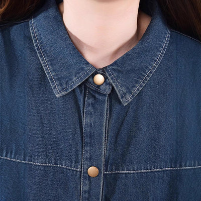 Abrigo Denim Tipo Trench Suelto Retro Desgastado Largo Medio - Image 4