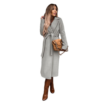 Abrigo de Lana para Mujer Cuello Polo Manga Larga Color Sólido Otoño Invierno - Image 27