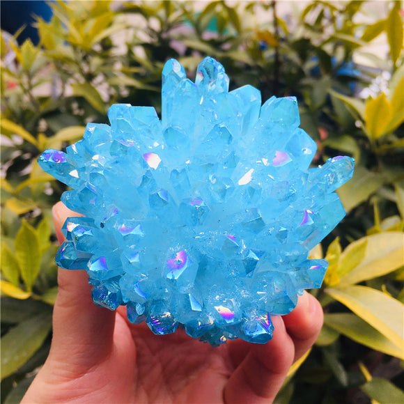 Clúster de Cristal Natural Electrochapado Azul y Blanco - Adorno Desmagnetizador de Escritorio