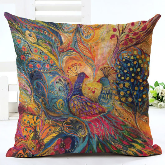 Funda de Almohada Estampado Pavo Real en Algodón y Lino - Image 2