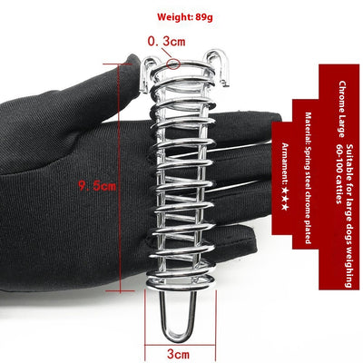Silver metal compression spring with hooks, packaged in a clear plastic bag, for dog chains or pet leashes. - Image 8