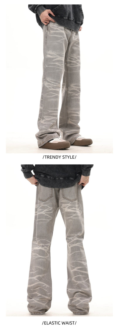 Jeans Rectos Desgastados a Mano Gris Mud con Rayas Retro - Image 12