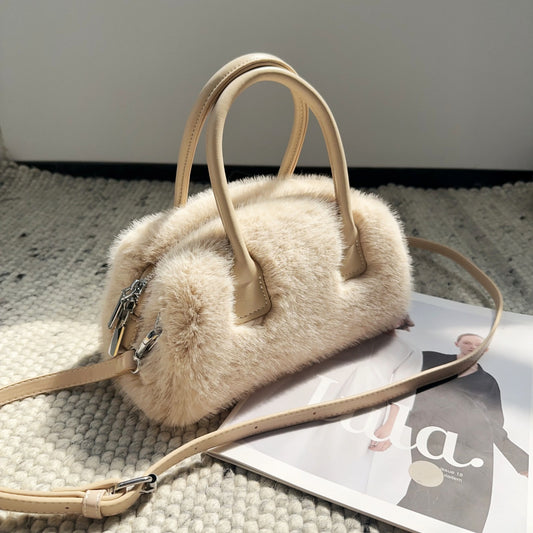 Bolsa Tote Vintage con Detalles de Peluche Ecológico