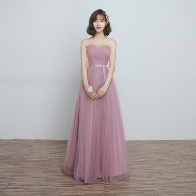 Vestido Largo para Damas de Honor en Cameo Brown - Malla y Satén Cómodo - Image 11
