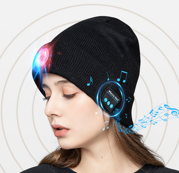 Gorro Deportivo con Auriculares Inalámbricos y Luz LED para Correr de Noche