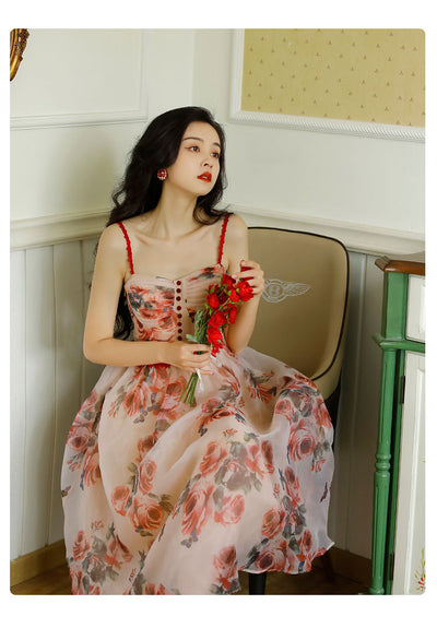 Vestido Floral Vintage con Tirantes y Cintura Ajustada para Verano - Image 7