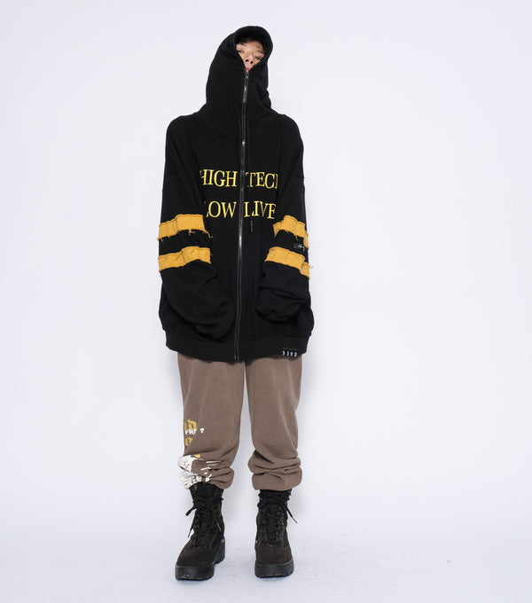 Chamarra Hoodie Suelta con Estampado Patchwork para Hombre