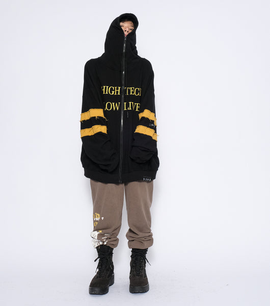 Chamarra Hoodie Suelta con Estampado Patchwork para Hombre