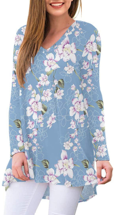 Blusa Casual Floral de Manga Larga Cuello V - Image 15