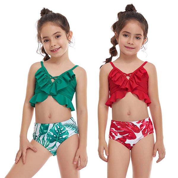 Traje de Baño de Dos Piezas con Volantes para Niña