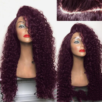 Peluca Rizada Voluminosa Fibra de Maíz Rojo Vino - Cabello Largo Esponjoso - Image 5