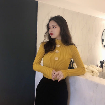 Suéter Tipo Camisa con Cuello Alto y Botones para Mujer - Image 6