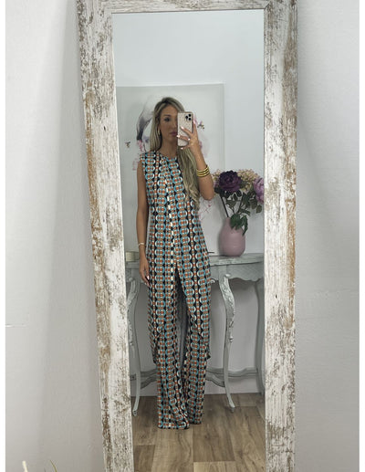 Conjunto Sin Mangas Estampado: Blusa y Pantalón de Cuello Redondo - Image 10