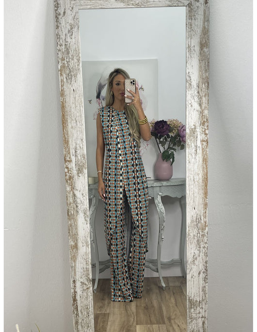 Conjunto Sin Mangas Estampado: Blusa y Pantalón de Cuello Redondo - Image 10