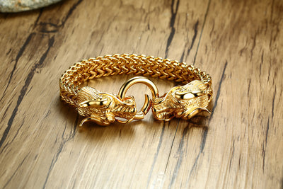 Pulsera de Acero Titanio con Cabeza de Dragón Dorado para Hombre - Image 10
