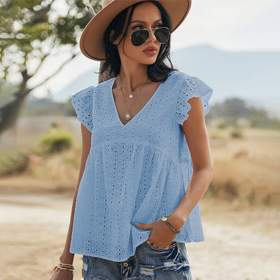 Blusa de Algodón con Mangas Volantes Bordadas - Image 8