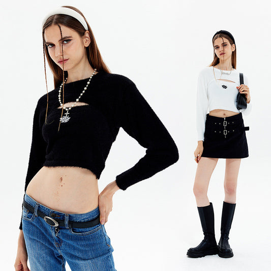 Conjunto de Dos Piezas: Blusa Manga Larga con Tirantes Ajustables