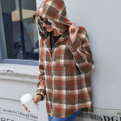 Chaqueta Abierta Casual de Cuadros con Capucha y Manga Larga - Image 3