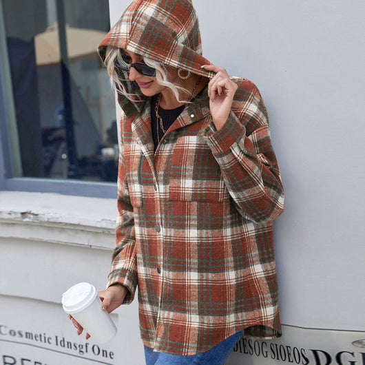 Chaqueta Abierta Casual de Cuadros con Capucha y Manga Larga - Image 3