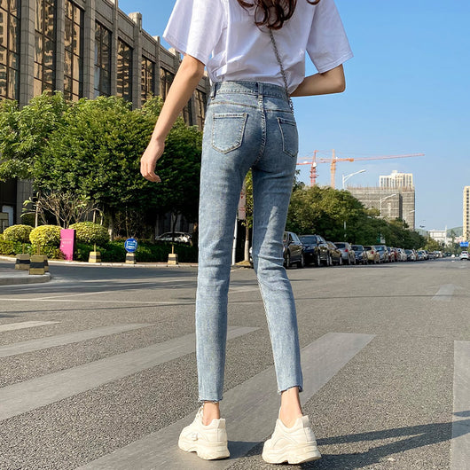Pantalones Vaqueros Rotos Azul Claro Ajustados para Mujer - Corte Lápiz Largo - Image 3
