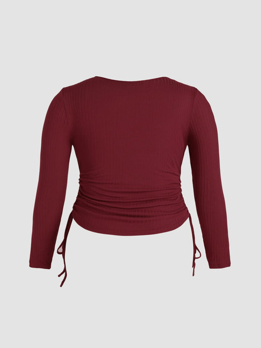 Top Corto Ajustado Cuello V con Cordón para Mujer - Image 8