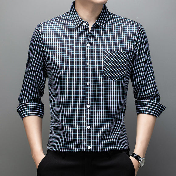 Camisa Masculina de Manga Longa Xadrez - Primavera e Outono