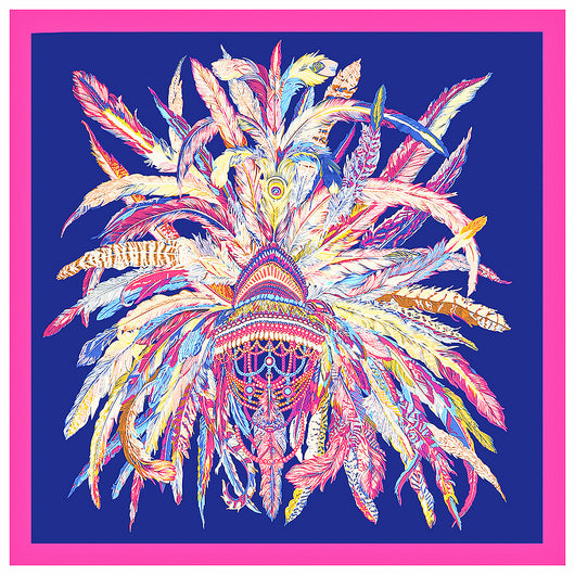 Pañuelo de Seda Sintética con Diseño de Plumas Indígenas para Mujer - Image 8