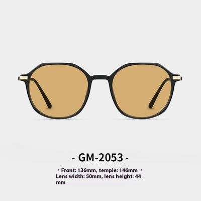 Black full-frame sunglasses with brown lenses, featuring a boxy style and visible dimensions. - Image 8