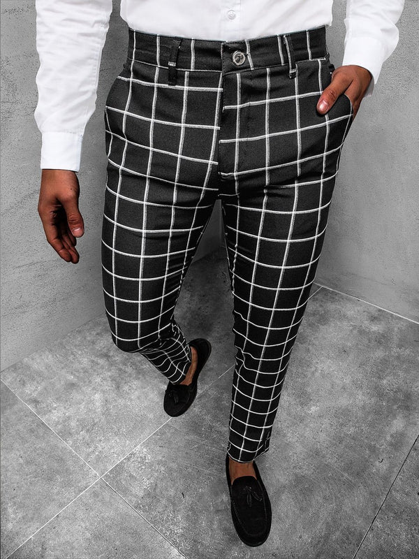 Pantalones Casuales de Cuadros para Hombre - Cintura Media Elástica