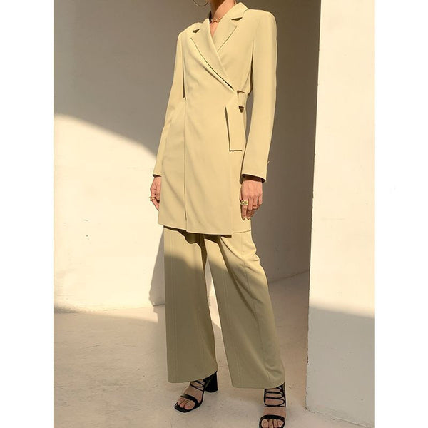 Blazer Suelto Otoño con Cinturón Ajustable y Mangas Largas para Mujer