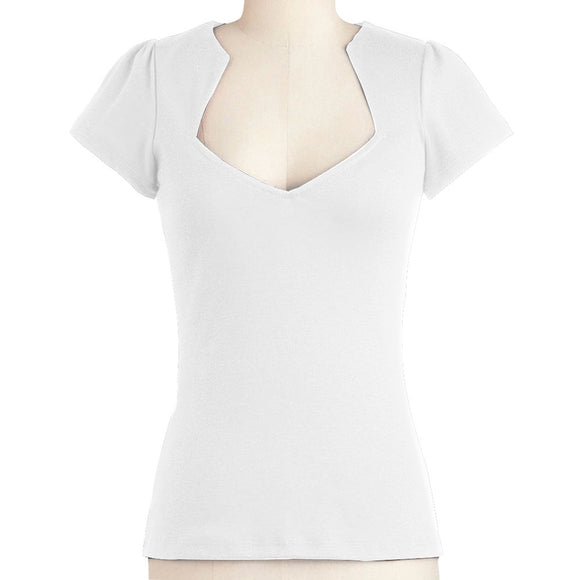 Blusa Suelta de Cuello Abierto para Mujer - Manga Corta Color Liso