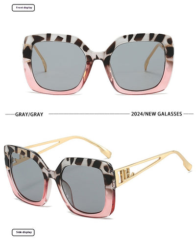 Women's square fashion sunglasses with red and green gradient tortoise shell frames and gradient purple-to-yellow lenses. - Image 21