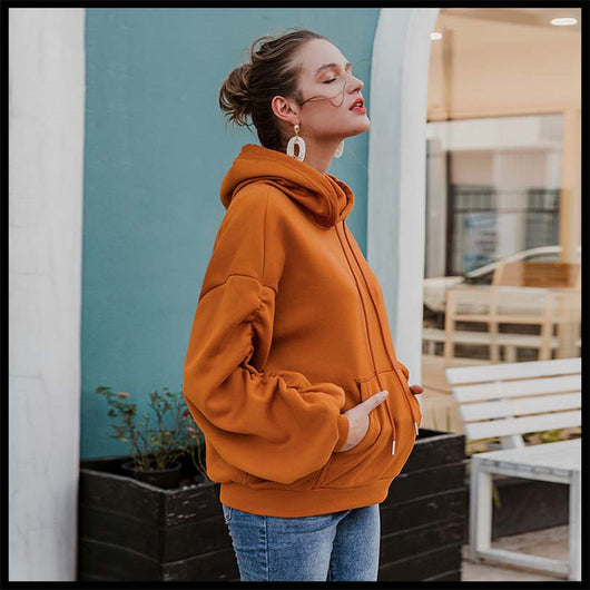 Suéter Holgado con Capucha Estilo Hong Kong en Naranja Calabaza - Image 3