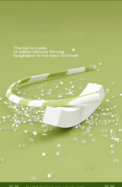 Light green interactive cat ball toy with a green and white striped flexible wand, shown with a white USB charging cable. - Image 12