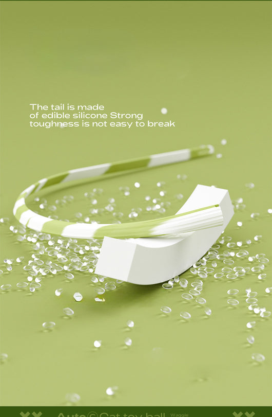 Light green interactive cat ball toy with a green and white striped flexible wand, shown with a white USB charging cable. - Image 12