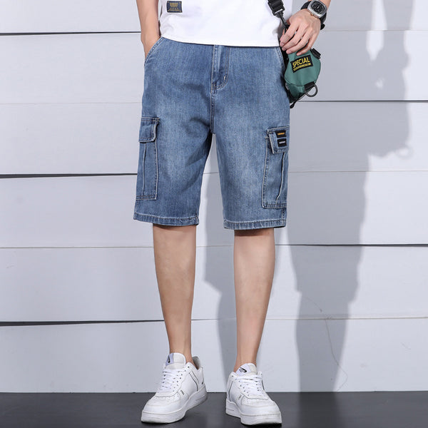 Pantalones Cortos de Mezclilla Funcional con Múltiples Bolsillos para Hombre - Image 3
