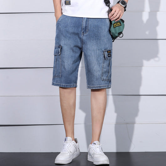 Pantalones Cortos de Mezclilla Funcional con Múltiples Bolsillos para Hombre - Image 3
