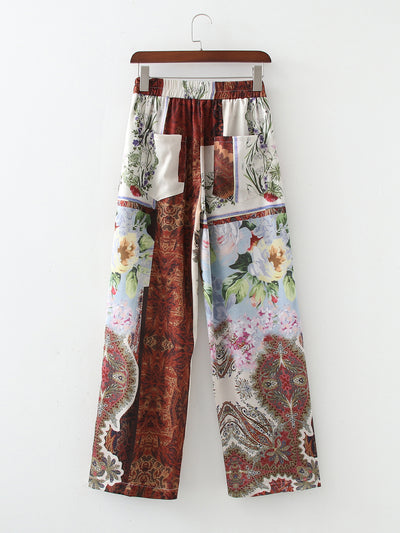 Pantalones de Cintura Alta Elástica con Estampado Patchwork - Image 6