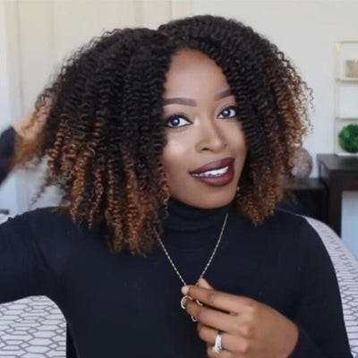 Peluca Rizada Corta Sintética Negro Marrón Cabello Afro Rizos Pequeños - Image 6