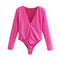 Blusa Ajustada Escote Profundo en V con Mangas Largas para Mujer