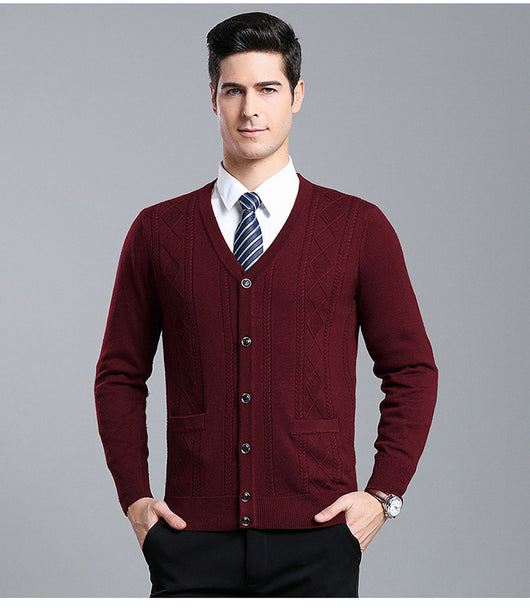 Cardigan de Lana Merino con Cuello V - Suéter Tejido Clásico para Hombre - Image 9