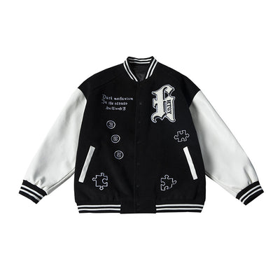 Chaqueta Universitaria Hip Hop con Mangas de Cuero y Bordados - Image 8