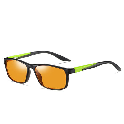 Matte black retro square frame anti-blue light glasses with orange lenses and gray temple accents. - Image 5