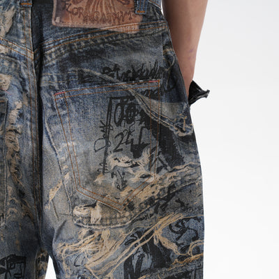 Pantalones Vaqueros Rectos con Estampado 3D Efecto Graffiti Rasgado - Image 20