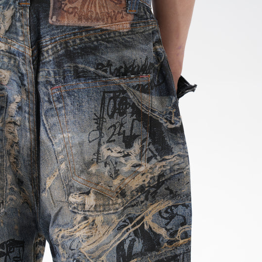 Pantalones Vaqueros Rectos con Estampado 3D Efecto Graffiti Rasgado - Image 20